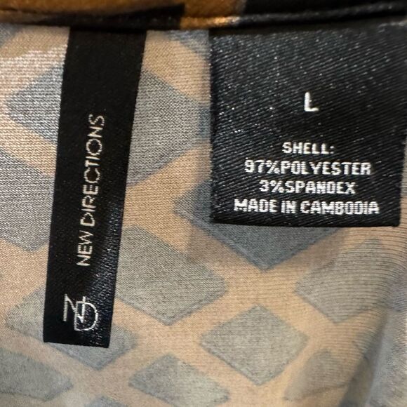 New directions brown cream and black geometric print tunic top size large - Picture 5 of 6